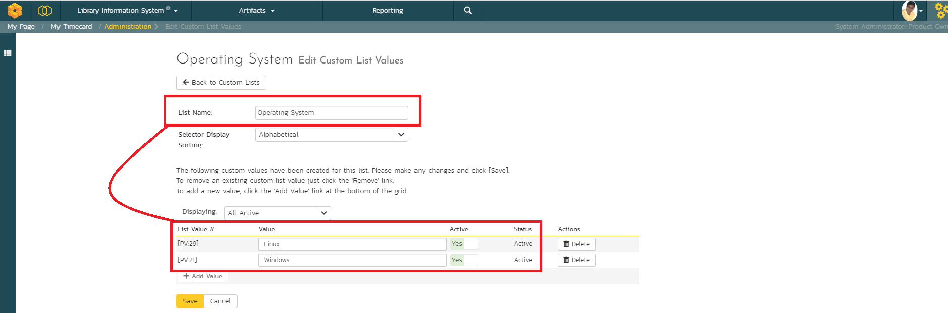 Custom List Values Setup