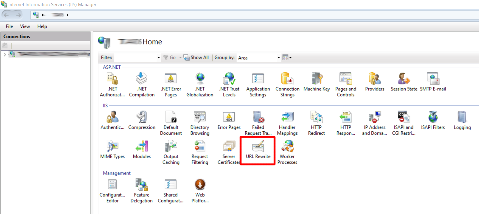 IIS Console - URL Rewrite Highlighted